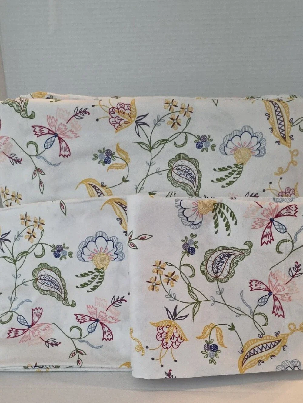 DownTown Company Floral Paisley Yellow  Blue Cotton King Duvet & Pillow Sham Set